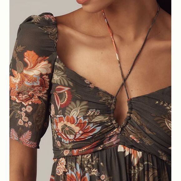 NWT Farm Rio x Anthropologie Long-Sleeve Halter Midi Dress - Picture 4 of 6